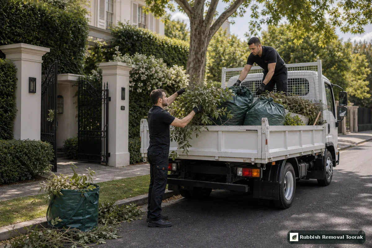 Garden waste removal in Toorak with branches and green waste loaded into a local truck
